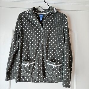 Simply Vera Wang Gray Fleece Polka Dot Pajama Top Shirt Women's Small Button Up